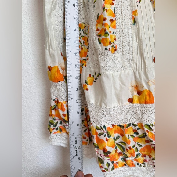 NWOT Farm Rio Cashew Puff-Sleeve Mini Dress Oversize Crochet Trim Boho XL - Picture 16 of 17